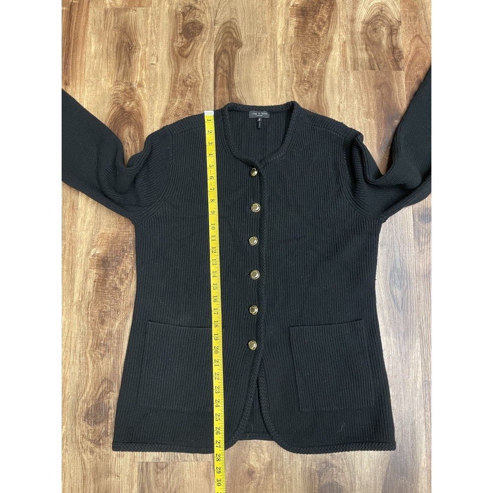 Rag & Bone Nancy Long Rib-knit Wool-Blend Jewelneck Cardigan W/Gold tone Buttons - Picture 5 of 9